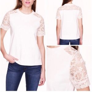 J.Crew Sweatshirt Xsmall Short Sleeve Crew Neck Lace Sleeves Sugared Ivory EUC